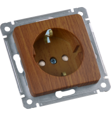 Розетка скрытой установки, одноместная, с заземляющим контактом, со шторкой, механизм, цвет дуб  РС16-412-05  HEGEL