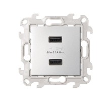 Simon 24 Алюминий Зарядное устройство розетка 2хUSB  2411096-033  Simon