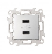 Simon 24 Алюминий Зарядное устройство розетка 2хUSB  2411096-033  Simon