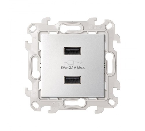 Simon 24 Алюминий Зарядное устройство розетка 2хUSB  2411096-033  Simon