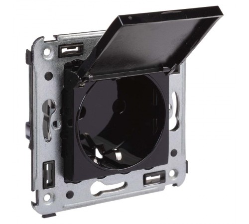 Розетка с крышкой в стену, 2P+E, "Avanti", "Черный квадрат"  4402013  DKC
