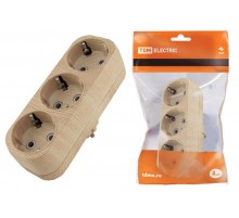 Блок на 3 гнезда 2П+З плоский 16А 250B "Эко" (сосна)   SQ1806-0076  TDM