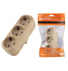 Блок на 3 гнезда 2П+З плоский 16А 250B "Эко" (сосна)   SQ1806-0076  TDM