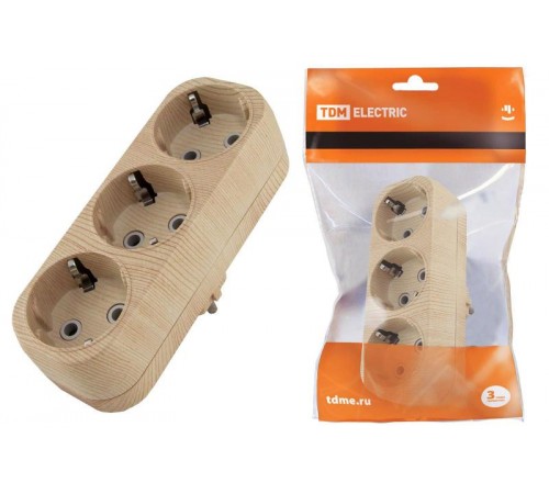 Блок на 3 гнезда 2П+З плоский 16А 250B "Эко" (сосна)   SQ1806-0076  TDM