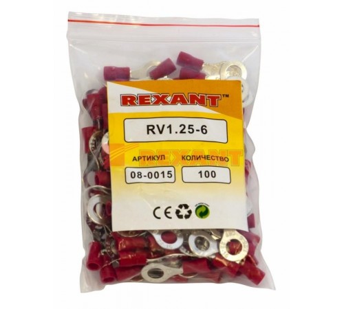 Наконечник кольцевой изолированный  6.5 мм 0.5-1.5 мм (НКи 1.5-6/НКи 1,25-6) красный  08-0015  REXANT