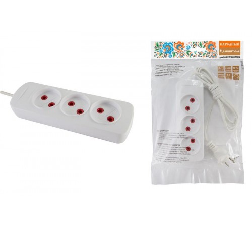 Удлинитель народный  УН3  3 гнезда, 1,5метра, б/з, ШВВП 2х0,75 мм2  6А/250В  SQ1303-1200  TDM