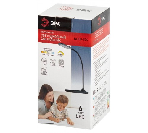 Настольный светильник  NLED-524-6W-BK светодиодный аккумуляторный черный  Б0068596  ЭРА