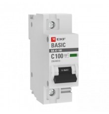 Выключатель автоматический однополюсный 1P 100А (C) 10kA ВА 47-100 EKF Basic  mcb47100-1-100C-bas  EKF