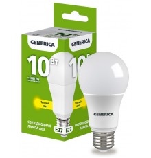 Лампа светодиодная A60 груша 10Вт 230В 3000К E27   LL-A60-10-230-30-E27-G  GENERICA