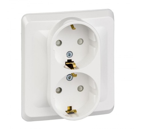 Этюд Белый С/У Розетка 2-ая с заземлением с защитными шторками  PC16-008B  SE