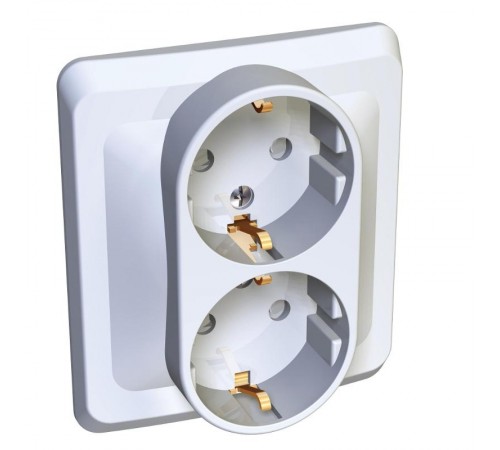 Этюд Белый С/У Розетка 2-ая с заземлением с защитными шторками  PC16-008B  SE