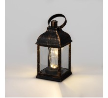 Декоративный фонарь с лампочкой, бронзовый корпус, размер 10.5х10.5х22,5 см, цвет ТЕПЛЫЙ БЕЛЫЙ  513-053  NEON-NIGHT