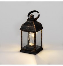 Декоративный фонарь с лампочкой, бронзовый корпус, размер 10.5х10.5х22,5 см, цвет ТЕПЛЫЙ БЕЛЫЙ  513-053  NEON-NIGHT