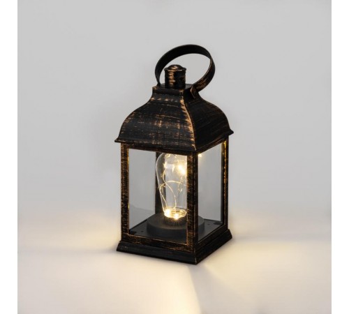 Декоративный фонарь с лампочкой, бронзовый корпус, размер 10.5х10.5х22,5 см, цвет ТЕПЛЫЙ БЕЛЫЙ  513-053  NEON-NIGHT