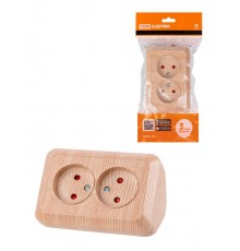 Розетка угловая двойная 2П открытой установки с з/ш IP20 250В 10А сосна "Ладога"  SQ1801-0442  TDM