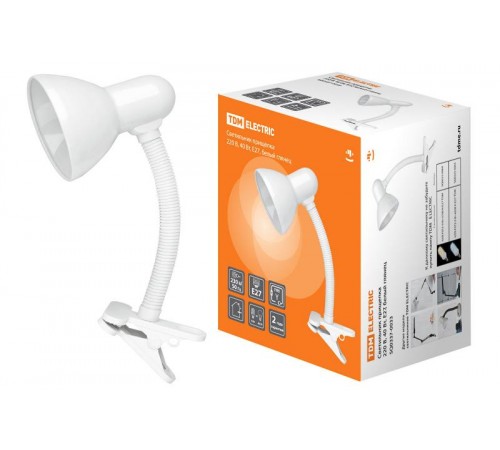 Светильник настольный прищепка 40Вт ЛН Е27 белый глянец  SQ0337-0033  TDM