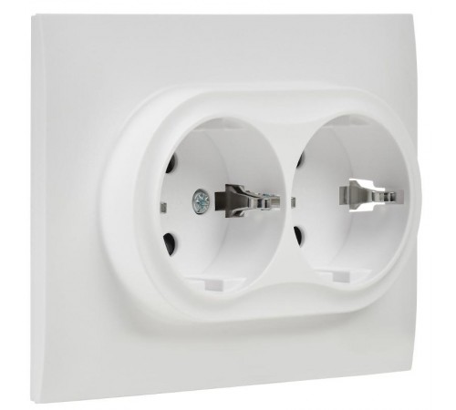 SKANDY Розетка 2-местная с заземлением с защитными шторками 16А в сборе SK-R07W арктический белый  SK-R24-16-K01-F  IEK