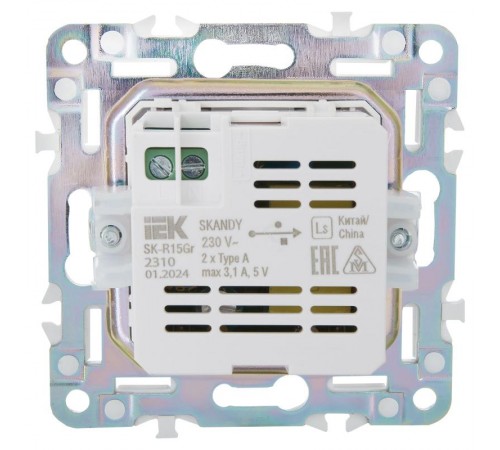 SKANDY Розетка USB A+A 3,1А SK-R15Gr серый  SK-U21-D31-K03  IEK
