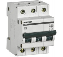 Выключатель автоматический трехполюсный ВА47-29 20А C 4,5кА  MVA25-3-020-C  GENERICA