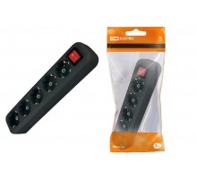 Колодка розеточная 5 гнезд 2П+3 с выключателем16А 250В черная  SQ1806-0137  TDM