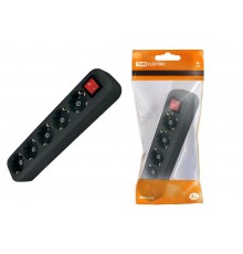 Колодка розеточная 5 гнезд 2П+3 с выключателем16А 250В черная  SQ1806-0137  TDM