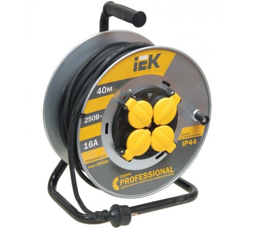 Катушка УК40 на мет с т/з 4 места 2Р+PЕ/40м КГ 3х2,5мм2 IP44 "Professional"  WKP17-16-04-40-44  IEK