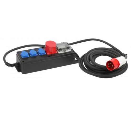 Удлинитель силовой IND380-SF-4e-5x4-10m-IP44 380В на каучуковой колодке 4 розетки 1xCEE 5P/3xSCHUKO 10м КГ 5х2,5  Б0057322  ЭРА