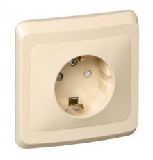 Этюд Кремовый С/У Розетка с заземлением с защитными шторками  PC16-004K  SE
