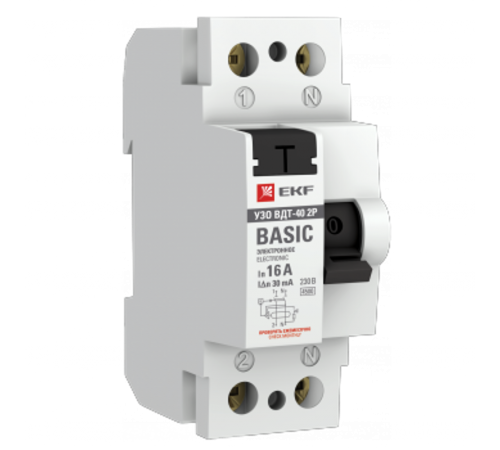 Выключатель дифференциальный (УЗО) ВДТ-40 2п 16А 10мА (тип АС, электронное) BАsic  elcb-2-16-10e-sim  EKF