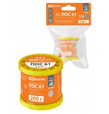 Припой ПОС 61, трубка с канифолью, ГОСТ 21931-76, 1 мм, 200 г, катушка, инд. упак., "Алмаз"  SQ1025-1802  TDM