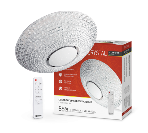 Светильник светодиодный COMFORT CRYSTAL 55Вт 230В 3000-6500K 4400Лм 400x100мм с пультом ДУ  4690612034898  IN HOME