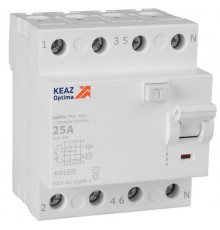 Выключатель дифференциального токаOptiDin DM63-4225-AC-4,5-УХЛ4 (4P, 25, 30mA)  343891  КЭАЗ