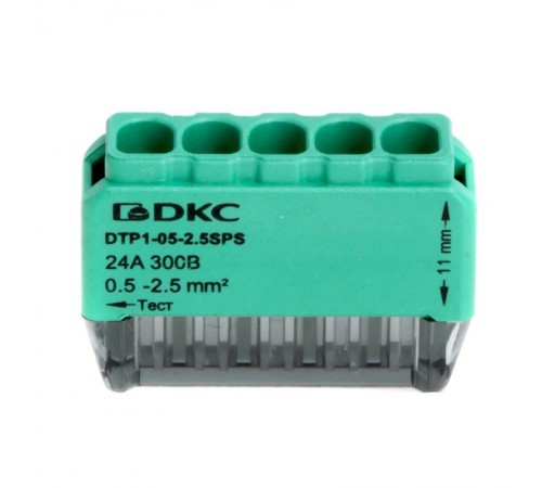 Клеммная колодка на 5 проводника до 2,5 кв. мм. на токи до 24А  DTP1-05-2.5SPS  DKC