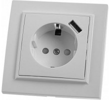 PST16-9011-01 Розетка 1-местная с/з, 250В, 16А, с USB 1А, серия Эрна, белый  39051  STEKKER