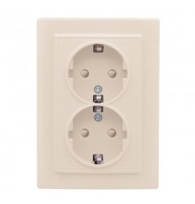 Розетка 2-мест. СП с/з 16А бежевый с защ. штор. Минск EKFERR16-128-200EKF