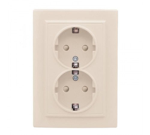 Розетка 2-мест. СП с/з 16А бежевый с защ. штор. Минск EKFERR16-128-200EKF
