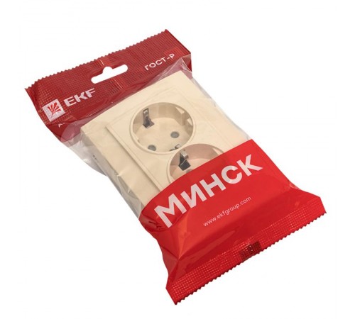 Розетка 2-мест. СП с/з 16А бежевый с защ. штор. Минск EKFERR16-128-200EKF