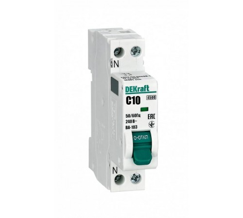 Автоматический выключатель одноролюсный ВА-103(1+N) 10А C  4,5кА  12401DEK  DEKraft