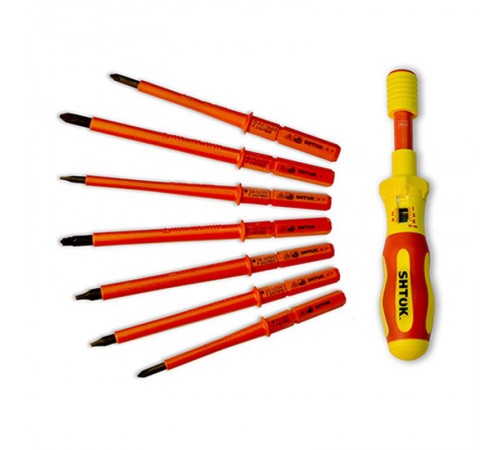 Набор диэлектрических отверток 7+1, динамометрическая рукоятка 1-5 Nm, SHTOK.  376355  КЭАЗ