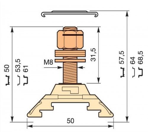 Клемма HD70/22.F8.31 1шпилька  1SNA295400R0600  TE