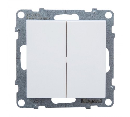 SUNO Выключатель без фиксации (кнопка) 2-клавишный 6А 250В. Безвинтовые зажимы. Цвет "Белый"  721117  Legrand