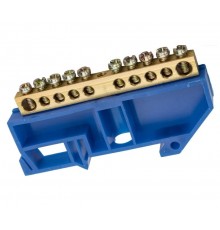 Шина "N" нулевая 8х12мм 10/1 (10 групп/крепеж по центру) с изолятором на DIN-рейку (20 шт/уп)  PR08.28964  Промрукав