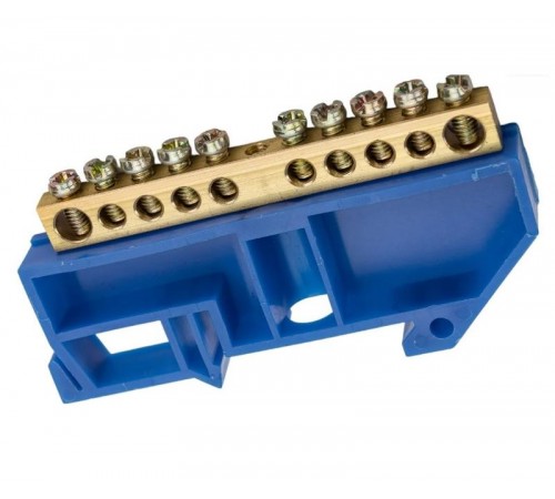 Шина "N" нулевая 8х12мм 10/1 (10 групп/крепеж по центру) с изолятором на DIN-рейку (20 шт/уп)  PR08.28964  Промрукав