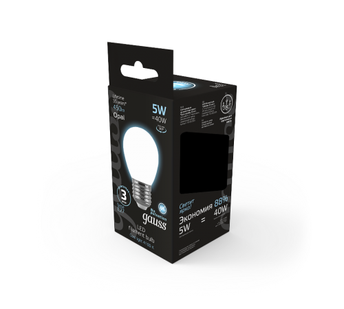 Лампа светодиодная Black LED Filament Шар OPAL E27 5W 450lm 4100K  105202205  Gauss