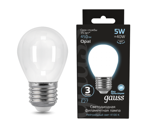 Лампа светодиодная Black LED Filament Шар OPAL E27 5W 450lm 4100K  105202205  Gauss
