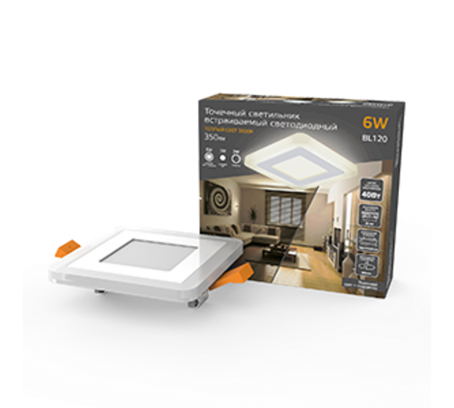 Светильник светодиодный встраиваемый Backlight BL120 Квадрат. Акрил, 3+3W, LED 3000K, 105*105,  BL120  Gauss