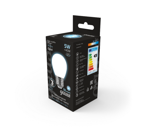 Лампа светодиодная Black LED Filament Шар OPAL E27 5W 450lm 4100K  105202205  Gauss