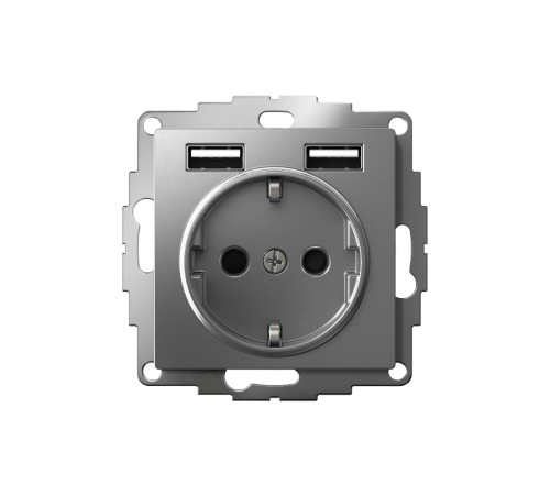 AtlasDesign Сталь Розетка 16А c 2 USB A+A, 5В/2,4 А, 2х5В/1,2 А, механизм  ATN000930  SE