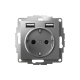 AtlasDesign Сталь Розетка 16А c 2 USB A+A, 5В/2,4 А, 2х5В/1,2 А, механизм  ATN000930  SE