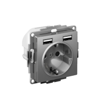 AtlasDesign Сталь Розетка 16А c 2 USB A+A, 5В/2,4 А, 2х5В/1,2 А, механизм  ATN000930  SE